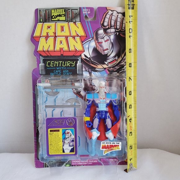 M568 ToyBiz 1995 Marvel Iron Man Century w/ Cape & Battle Staff Figure New - Picture 9 of 12